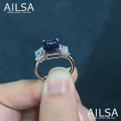 6Ct Blue Sapphire Baguette Cut Engaement Ring