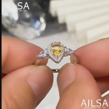 8Ct Yellow Sapphire Pear Cut Engaement Ring