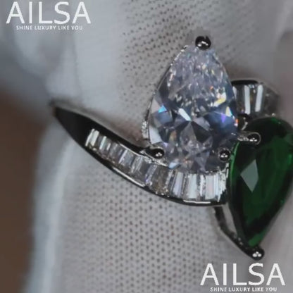 10Ct Green&White Sapphire Pear Cut Ring