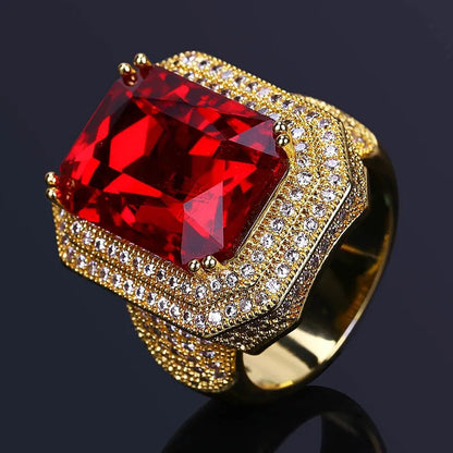 8Ct Red Sapphire Baguette Cut Men's Ring