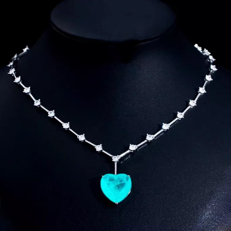 Blue Sapphire Heart Cut Jewelry Set