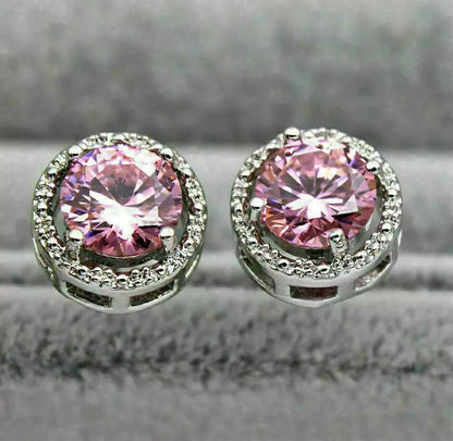 8Ct Pink Sapphire Round Cut Drop Earrings