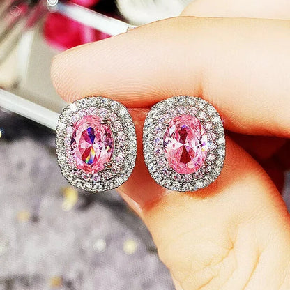 8Ct Pink Sapphire Oval Cut Stud Earrings