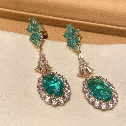 14Ct Green Sapphire Cut Oval Drop Earrings