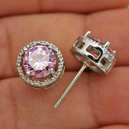 6Ct Pink Sapphire Round Cut Stud Earrings