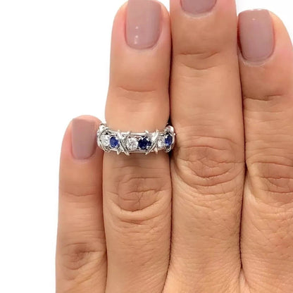 4Ct Blue&White Sapphire Round Cut Ring