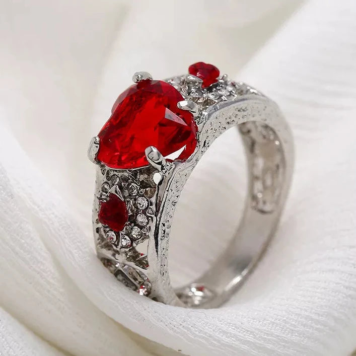 6Ct Red Sapphire Heart Cut Engaement Ring