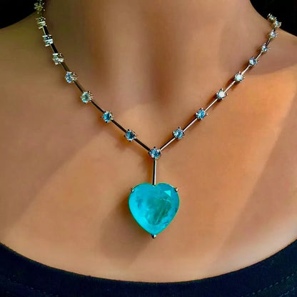 Blue Sapphire Heart Cut Jewelry Set