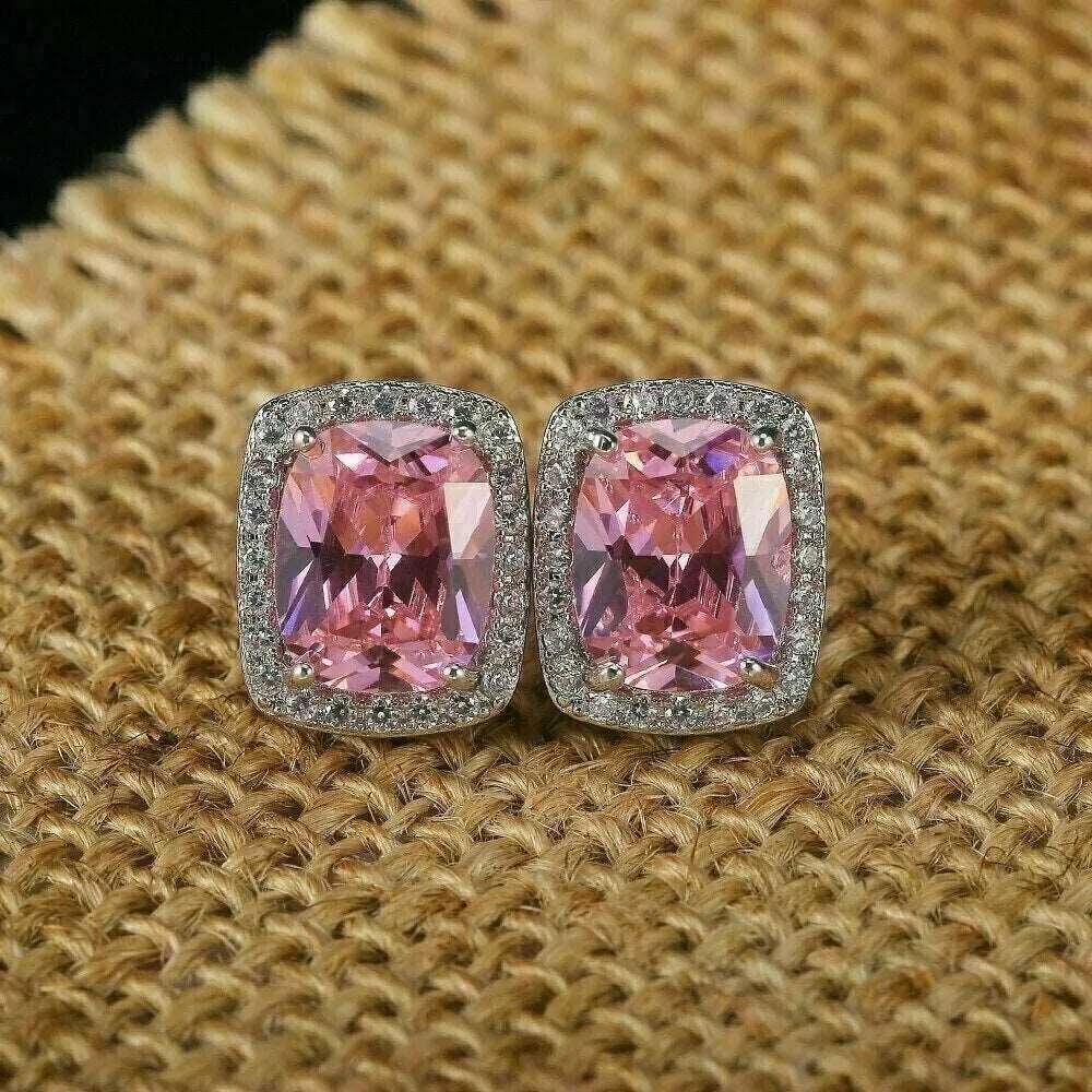 10Ct Pink Sapphire Cushion Cut Stud Earrings