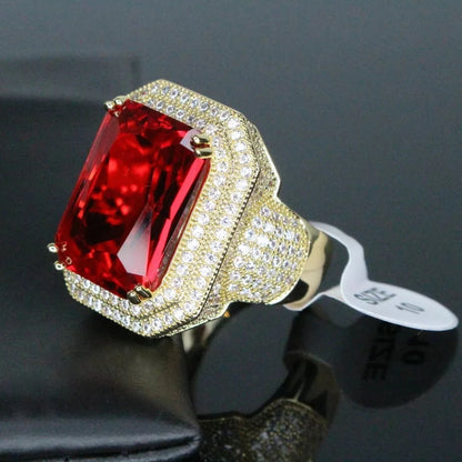 8Ct Red Sapphire Baguette Cut Men's Ring