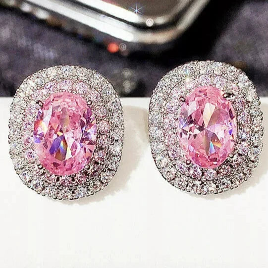 8Ct Pink Sapphire Oval Cut Stud Earrings