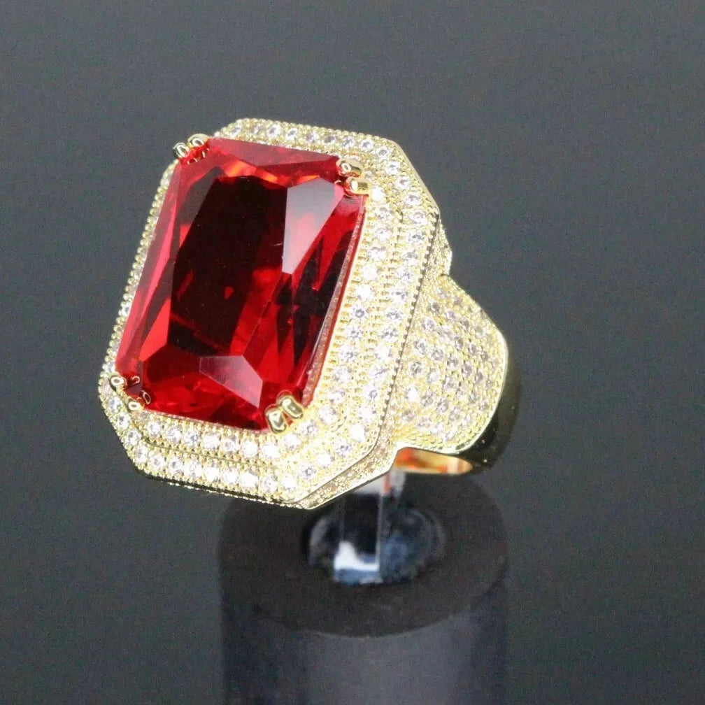 8Ct Red Sapphire Baguette Cut Men's Ring