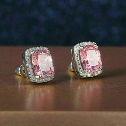 10Ct Pink Sapphire Cushion Cut Stud Earrings