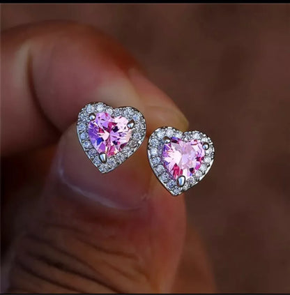 6Ct Pink Sapphire Heart Cut Stud Earrings