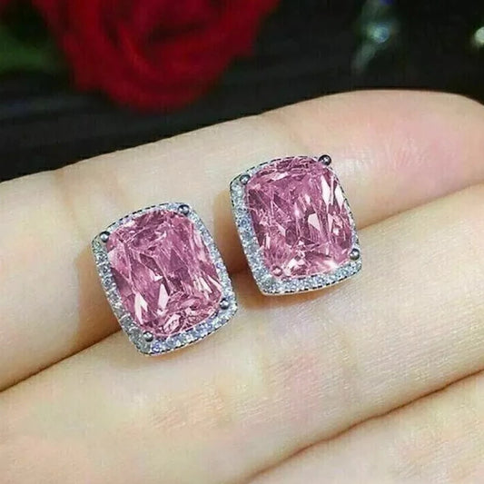 10Ct Pink Sapphire Cushion Cut Stud Earrings