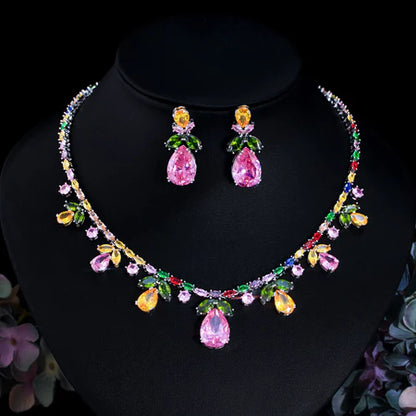 Pink&Yellow Sapphire Pear Cut Jewelry Set