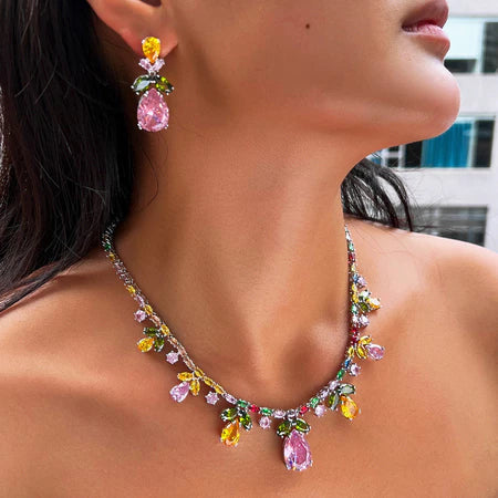 Pink&Yellow Sapphire Pear Cut Jewelry Set