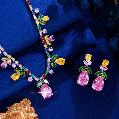 Pink&Yellow Sapphire Pear Cut Jewelry Set