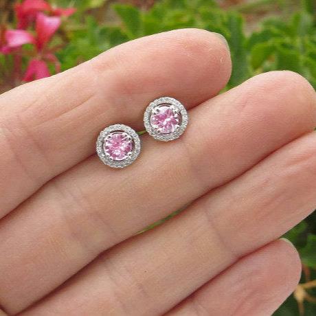 8Ct Pink Sapphire Round Cut Drop Earrings