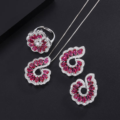 Red Sapphire Pear Cut Jewelry Set