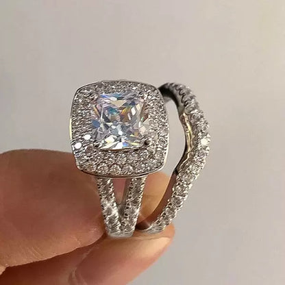 10Ct White Sapphire Asscher Cut Engaement Rings Set