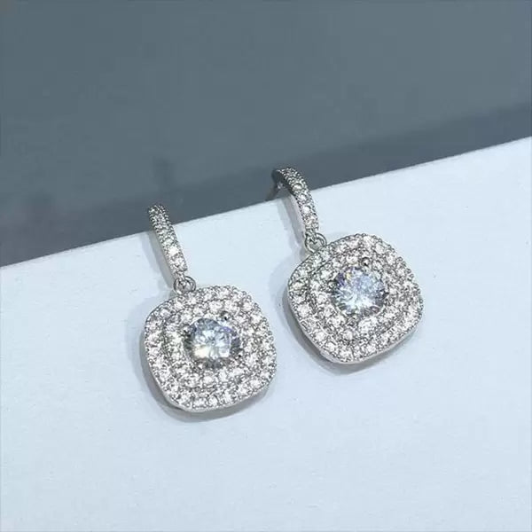 12Ct White Sapphire Round Cut Drop Earrings