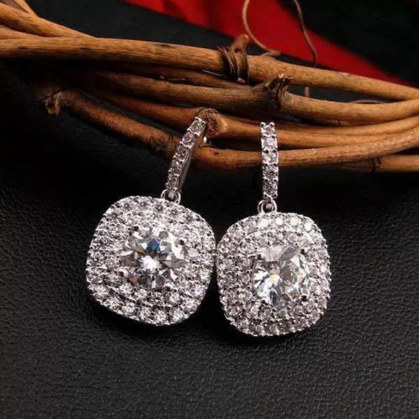 12Ct White Sapphire Round Cut Drop Earrings