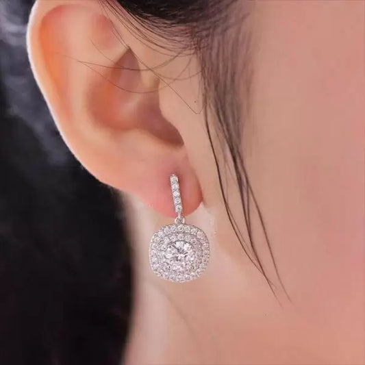 12Ct White Sapphire Round Cut Drop Earrings